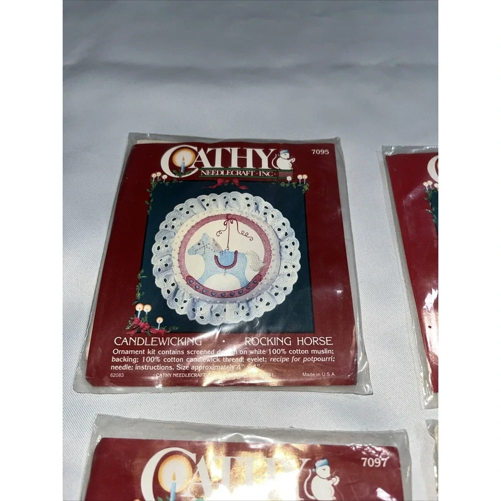 Lot Of 5 Cathy Needlecraft Candlewicking Ornament Kits , Santa ,‎ Tree , Candle